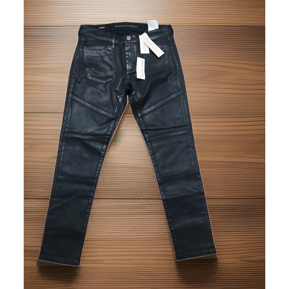 Banana Republic Luxe Sateen Coated Skinny Jeans 25p Women's Black NWT 28x25